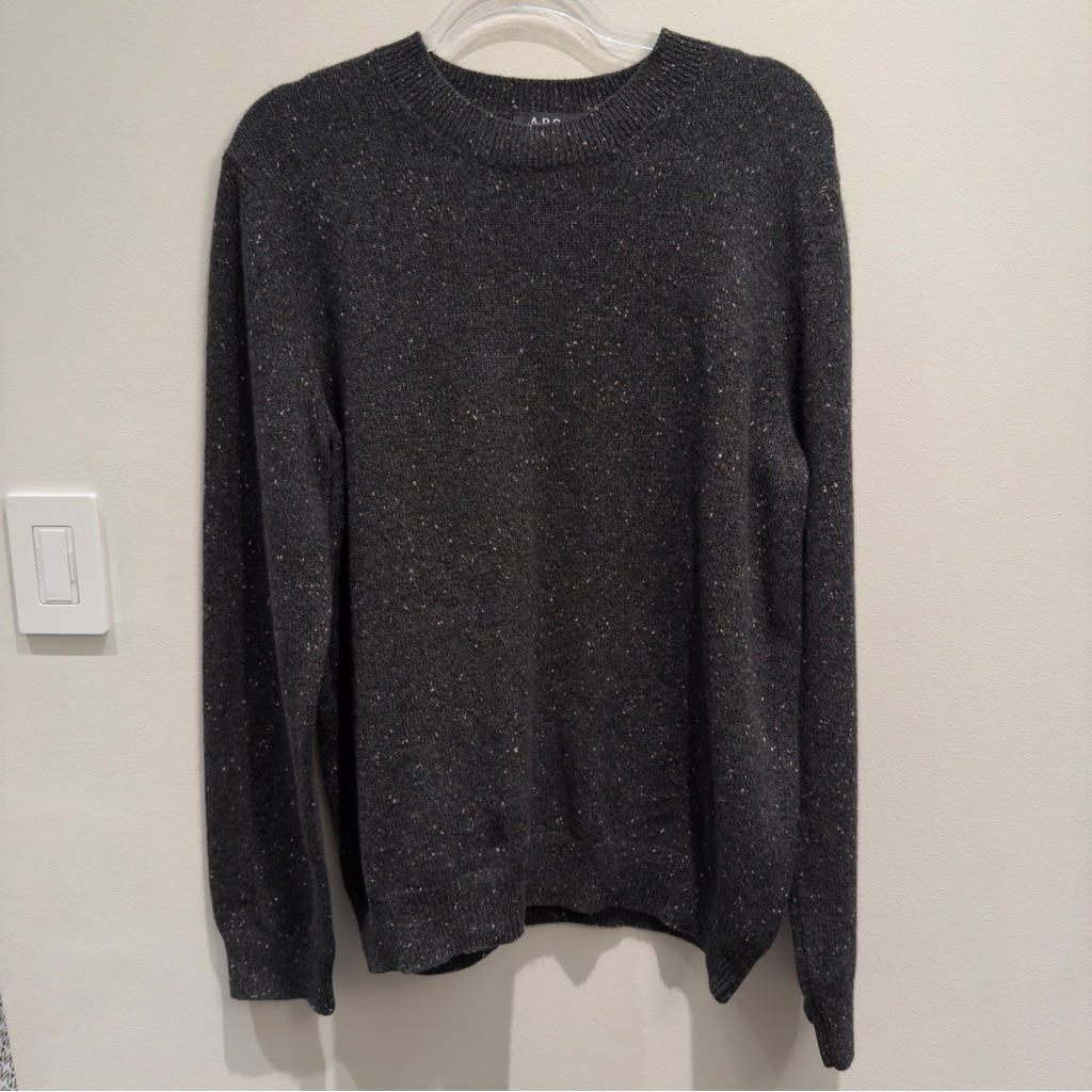 A.P.C. Donegal Wool Crewneck Sweater Charcoal Gray Speckled White Knit Mens Xl